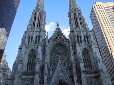 St. Patrick's Cathedral in New York, famous for its Gothic Revival architecture and majestic towers.