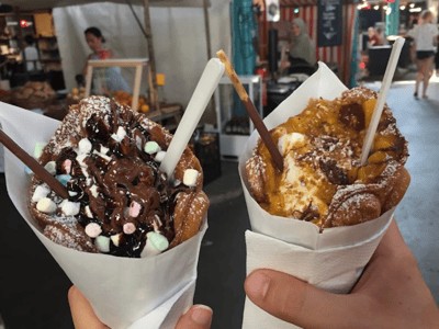 Delicious sweet waffles, filled with chocolate and cream, enjoyed at Markhalle Neun.