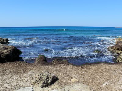 Plage de Torre San Giovanni avec des vagues qui s'écrasent sur des rochers, parfait pour des vacances relaxantes au bord de la mer.