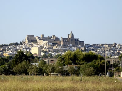 Panoramic view of Oria, with its medieval castle overlooking the town and its lush surroundings.