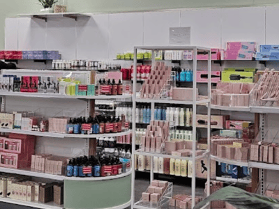 Beauty product aisle with a variety of cosmetics, located at Century 21 NYC, perfect for skincare enthusiasts.