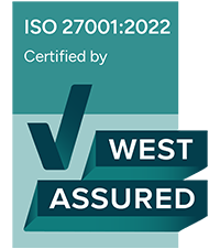 iso-logo ISO 27001:2022 Certified by West Assured logo featuring a checkmark and bold text on a teal background.