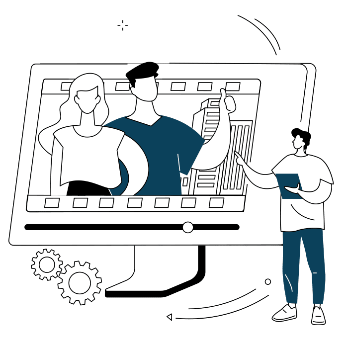 A cartoon person is being sketched in an artistic illustration design.