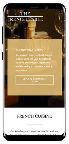 In this image, a restaurant is advertising their French cuisine and dinner menu, highlighting their passion for serving fresh ingredients and delivering a French dining experience.