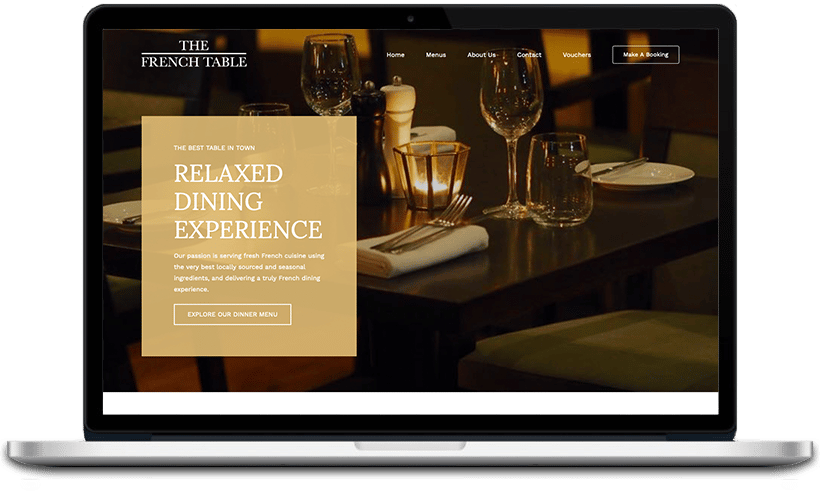 This image is advertising a French restaurant offering a relaxed dining experience with fresh, locally sourced ingredients.