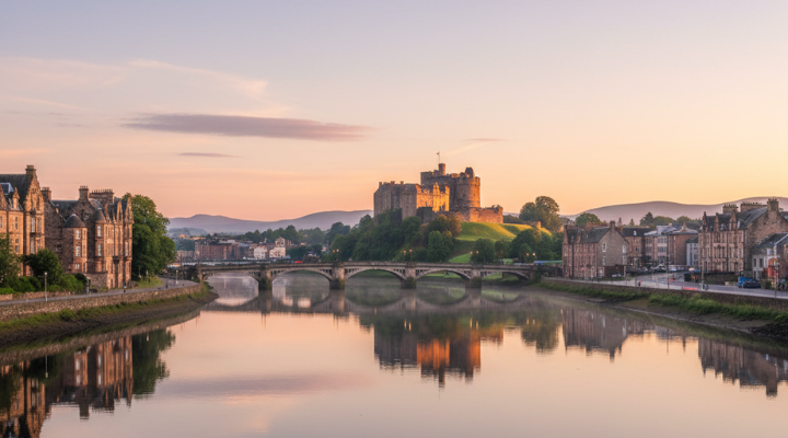 River Ness and Inverness Castle at sunrise