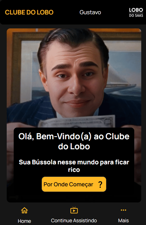 Tela da plataforma Clube do Lobo
