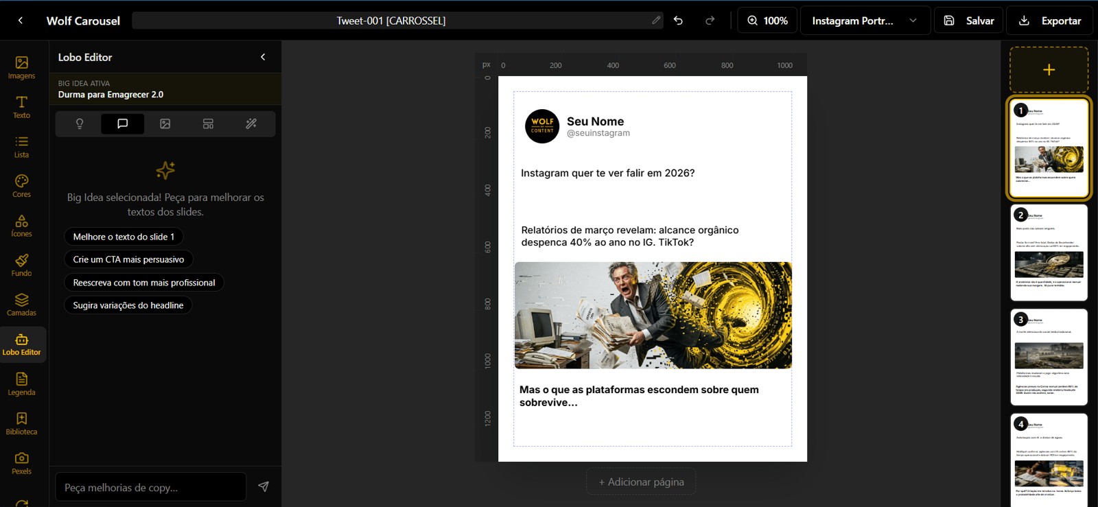Interface desktop do Wolf Carousel