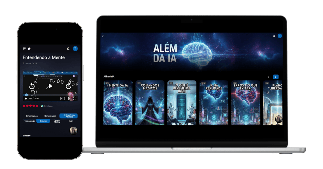 Mockup da plataforma do curso Além da IA