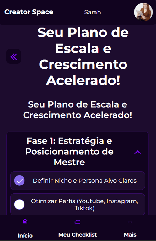 Tela do aplicativo CreatorSpace