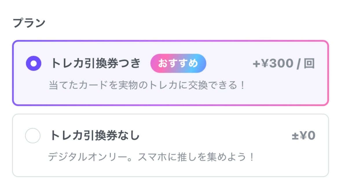 購入時のプラン選択画面