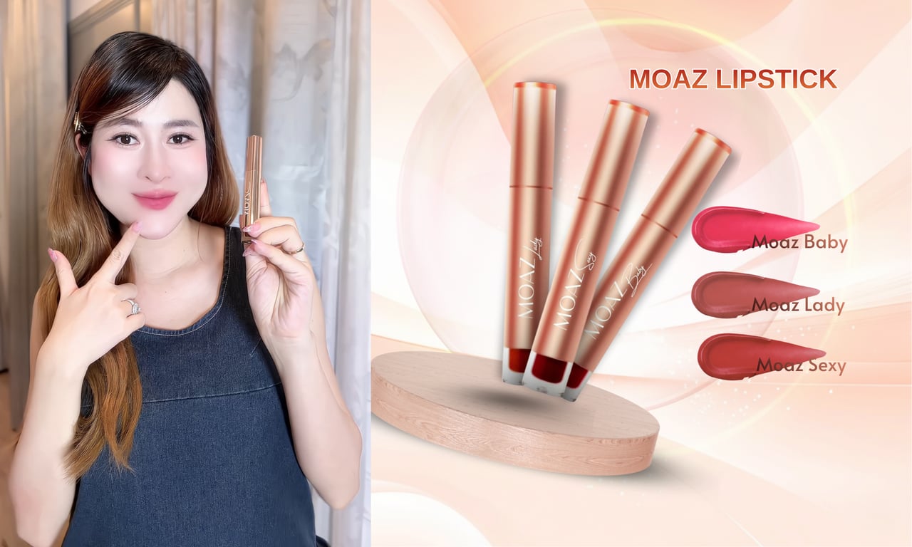 Son lì Moaz, mịn, giữ màu đỉnh mà không khô môi