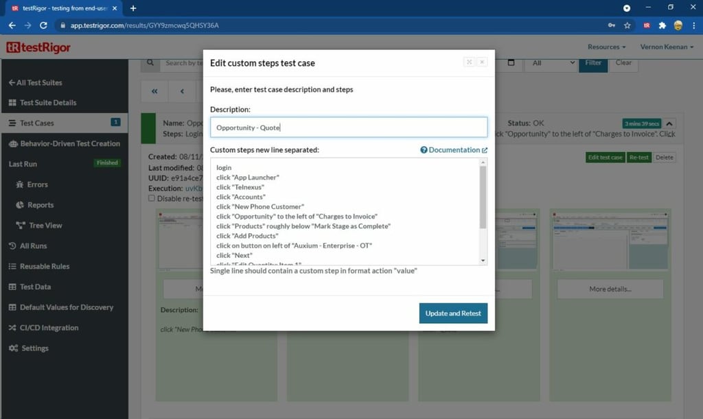 testRigor Application User Interface
