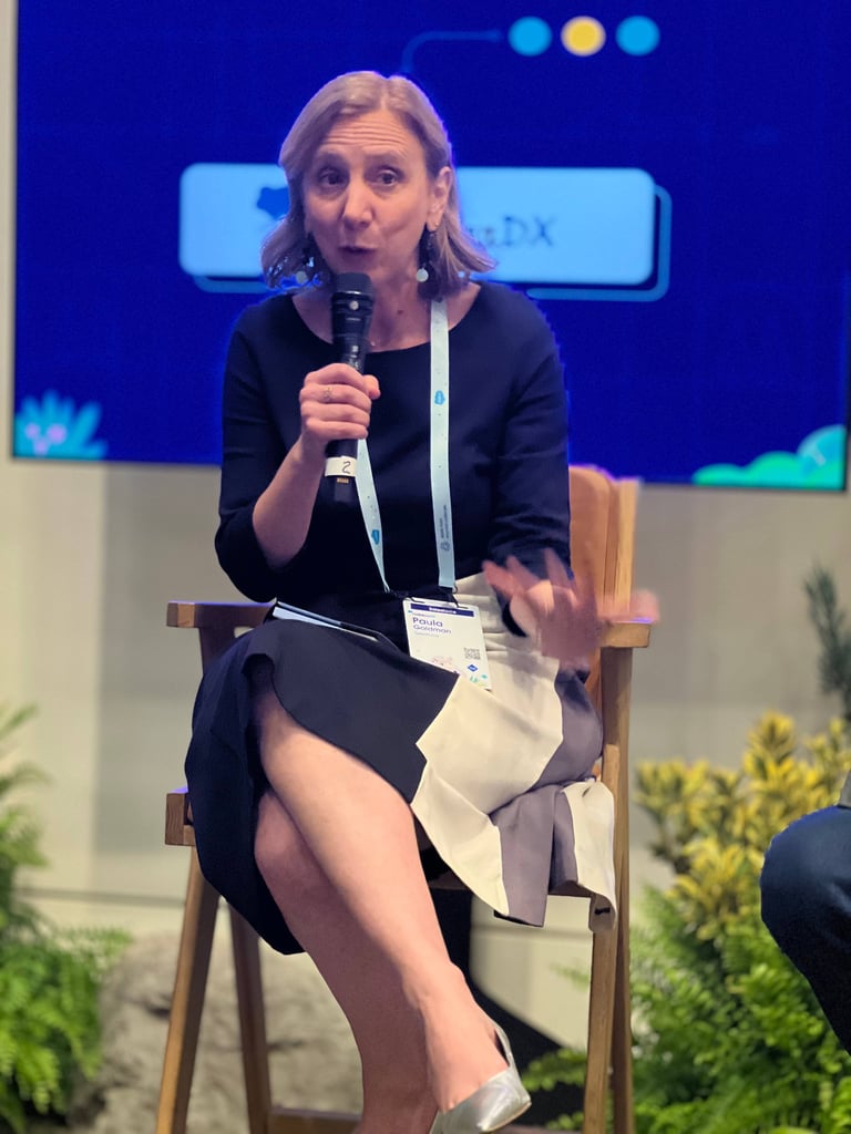 Paula Goldman, Chief Ethical and Humane Use Officer at Salesforce, speaks passionately at a Salesforce event. Known for her advocacy on ethical AI and technology use, Paula addresses the audience on critical topics impacting the tech industry. Learn more about her insights and initiatives at Salesforce.com.
