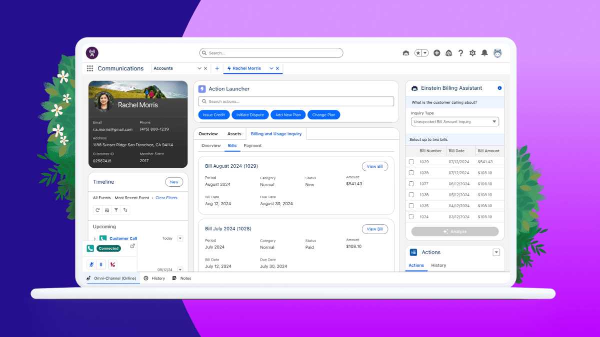 Salesforce showcases its Industries AI Use Case Library, featuring industry-specific AI tools like the Einstein Billing Assistant. This platform helps businesses streamline processes, enhance customer interactions, and drive efficiency through real-time insights and automation across various sectors