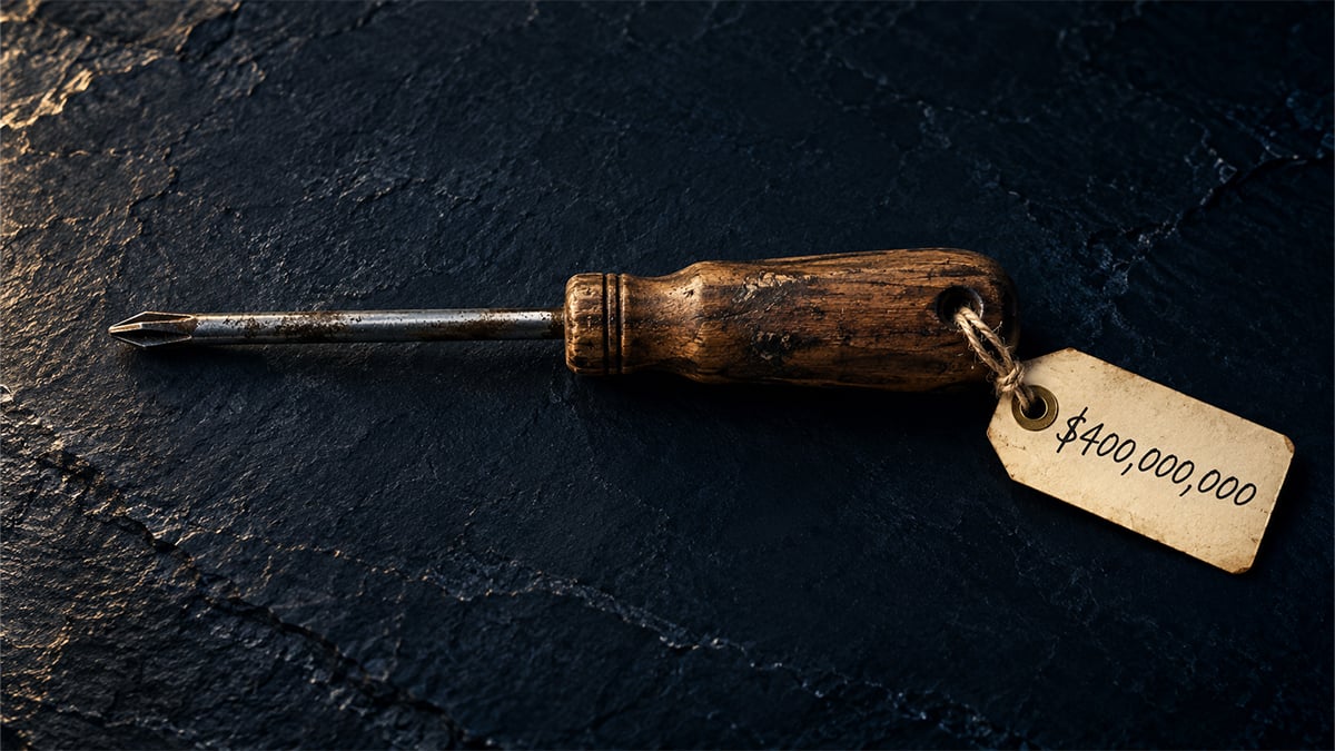 A worn screwdriver with a $400,000,000 price tag, illustrating ServiceNow's acquisition of Salesforce admin tool vendor Sweep
