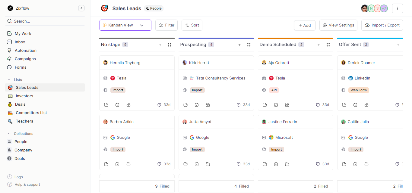 Zixflow’s pipeline view allows you to break your projects into smaller stages and motor them effectively. 