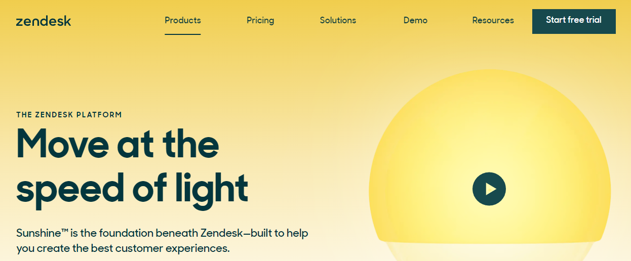 Homepage of Zendesk Sunshine, a flexible alternative to Twilio.