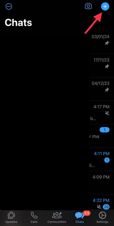 Click the plus sign to create the broadcast list in WhatsApp Business.