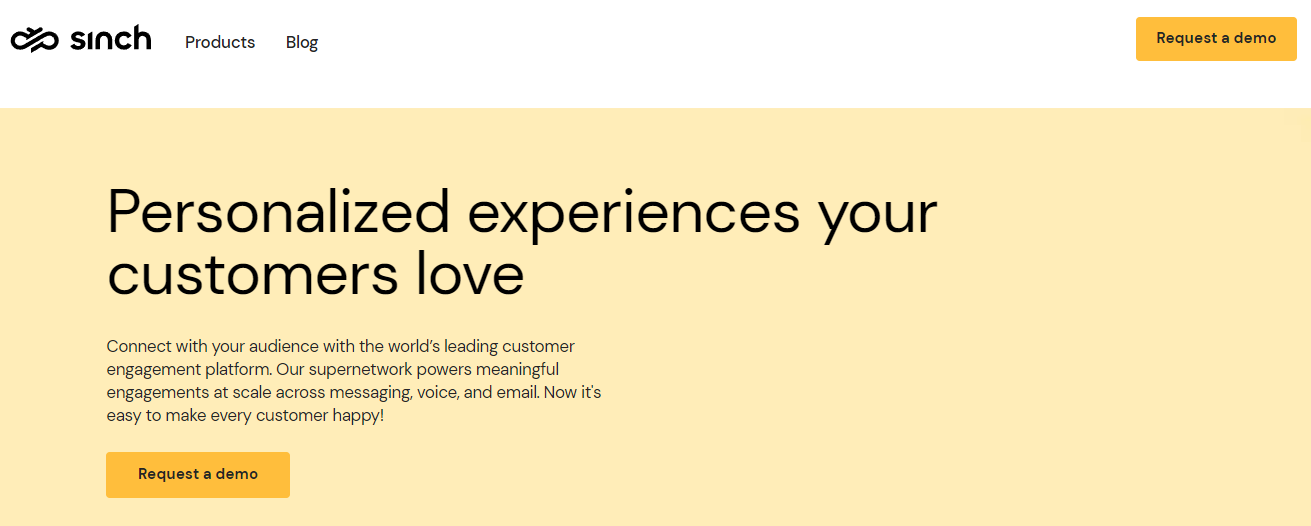 Homepage of Sinch, a communications platform as a service alternative to Twilio.