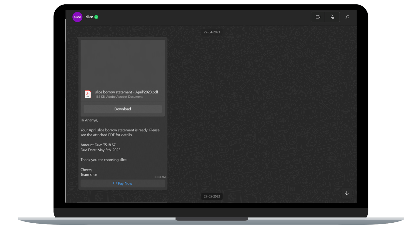 Payment reminder from slice.