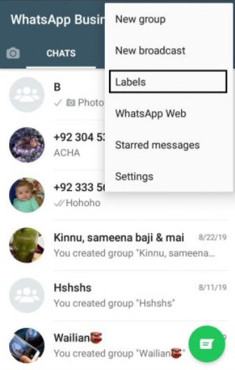 WhatsApp Business label on Android.