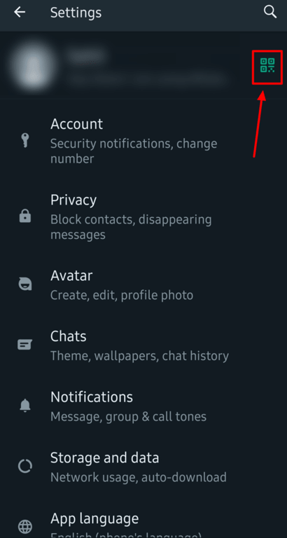 A code-like symbol in the WhatsApp Business app to access your QR code.