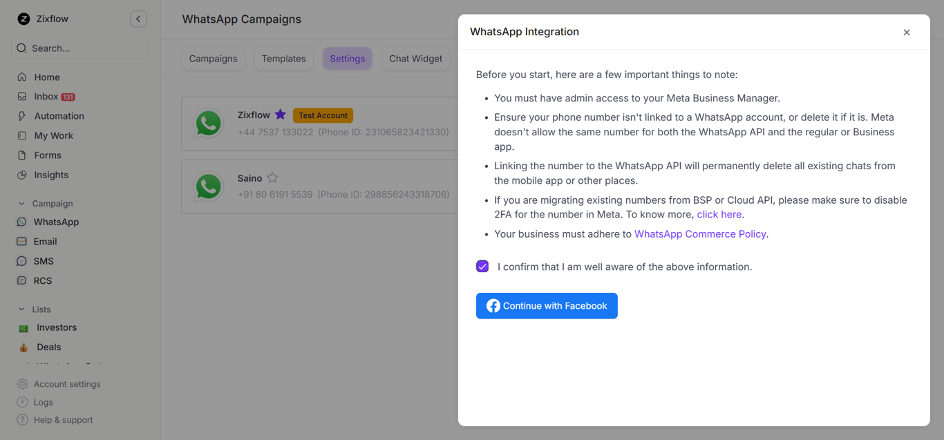 Utilize WhatsApp cloud API with Zixflow.
