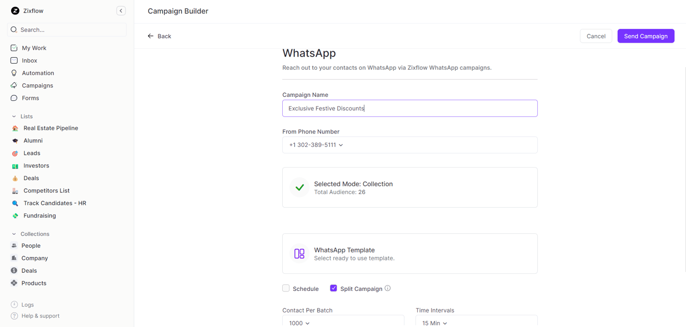 Automate your WhatsApp marketing campaign with an alternative to Sendinblue named Zixflow & drive revenue in your pocket.
