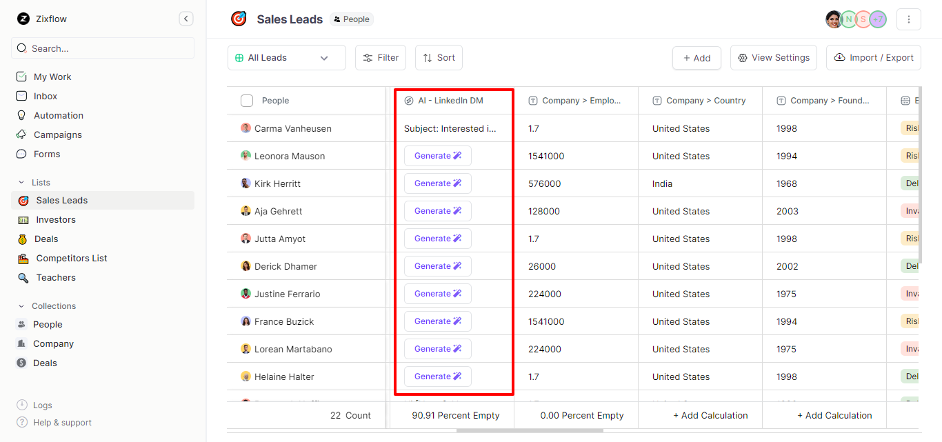 Zixflow’s custom AI fields to generate tailored icebreakers within minutes.