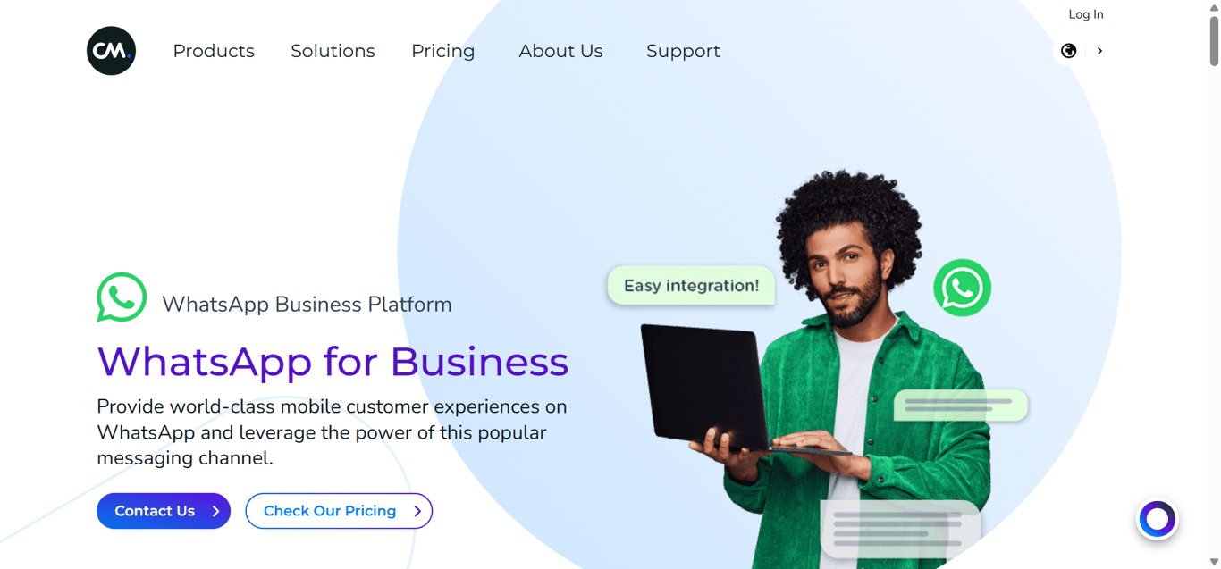 Homepage of CM.com, a WhatsApp Business Partner.