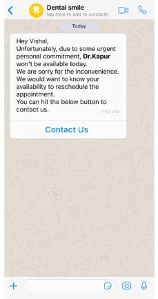 WhatsApp campaign example of sending reminders to your contacts to keep them informed.