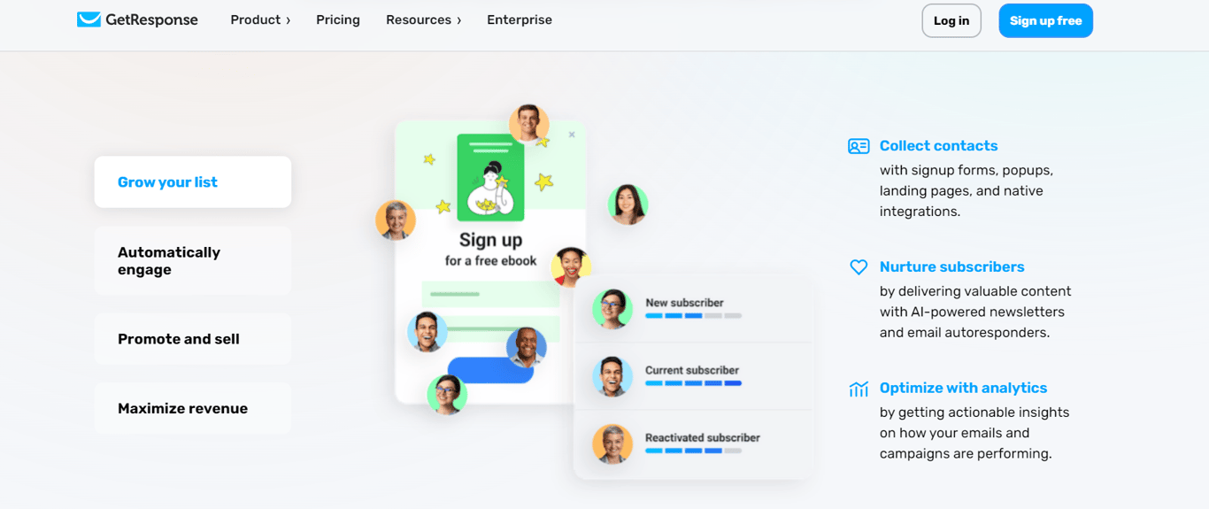 GetResponse, a Brevo alternative, can engage your audience in personalized live chat with its chatbot & encourage them to buy from your brand.