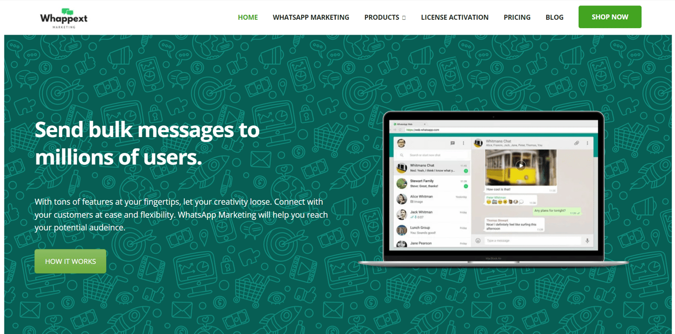 Whappext is a bulk WhatsApp message sender that allows you to reach out to a wider audience.