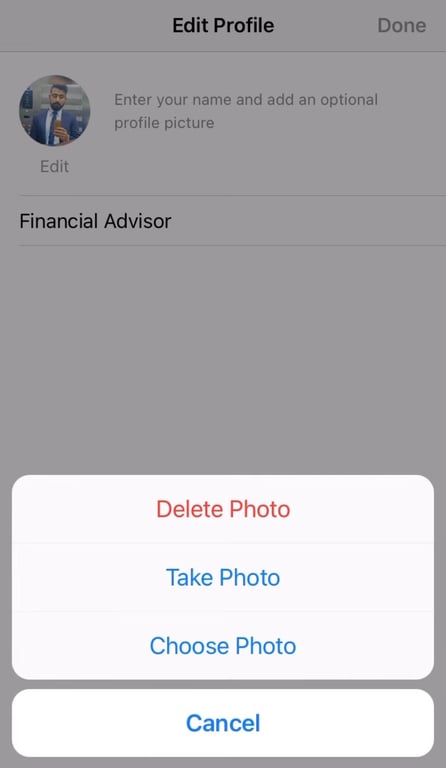 Select the options to change your profile picture on your WhatsApp Business application.
