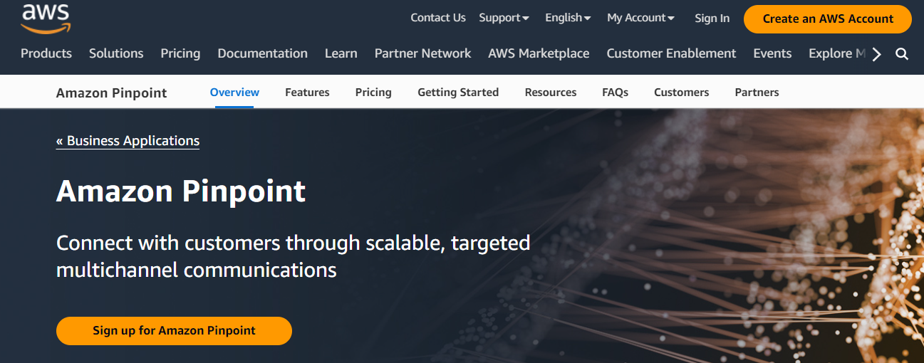 Homepage of Amazon Pinpoint, a great alternative to Twilio.