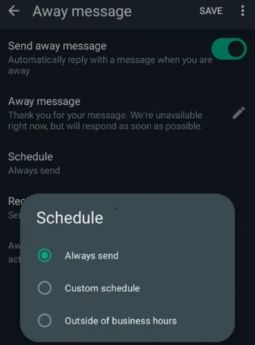 Schedule away messages according to your needs.