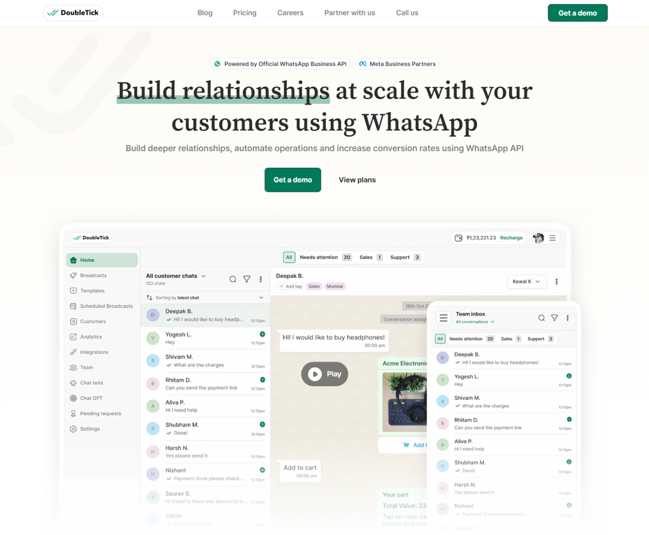 DoubleTick, a popular WhatsApp marketing platform and a good Wati alternative. 