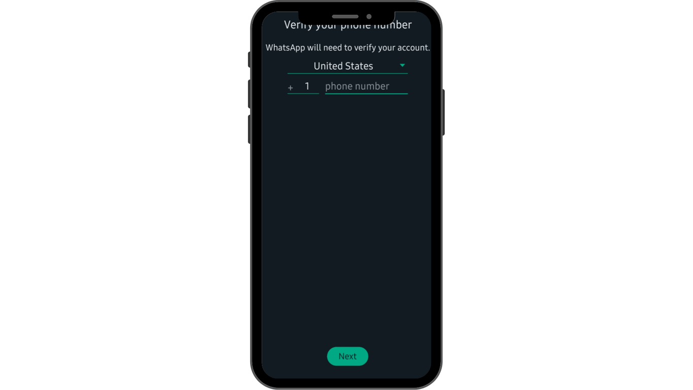 Enter your phone number option in the WhatsApp Business app.