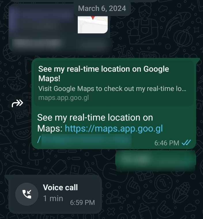An example of a WhatsApp location message.