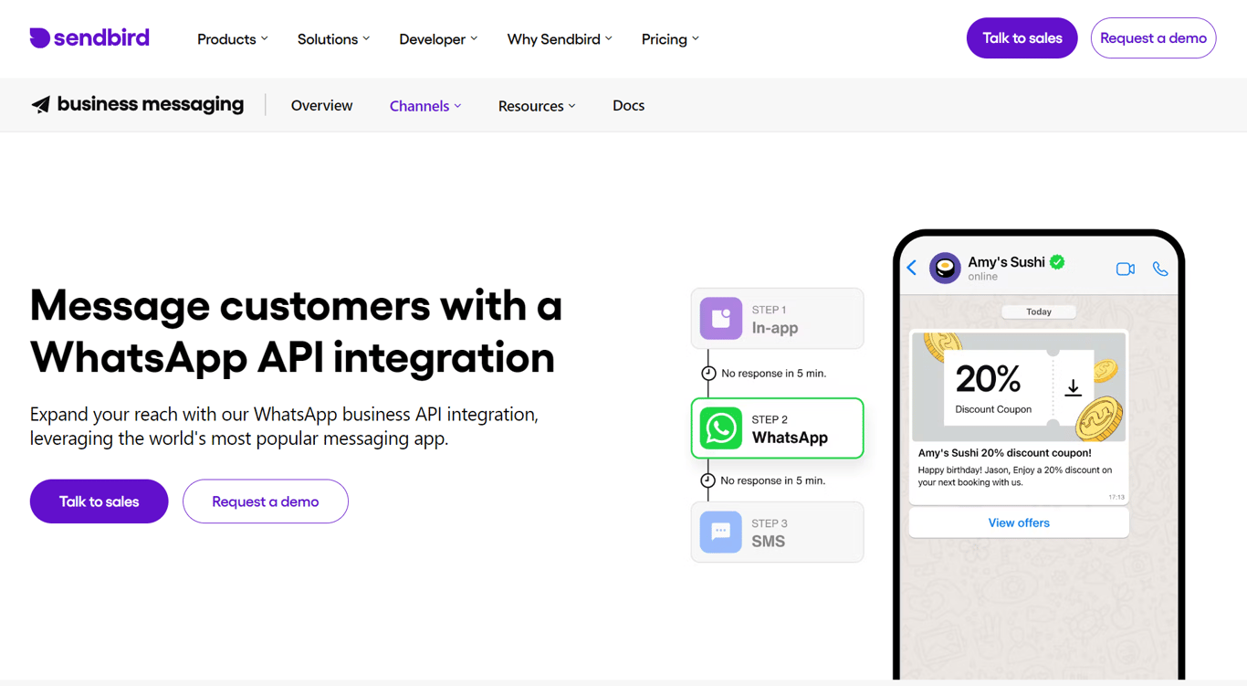 Sendbird, a communication platform with robust WhatsApp marketing capabilities. 