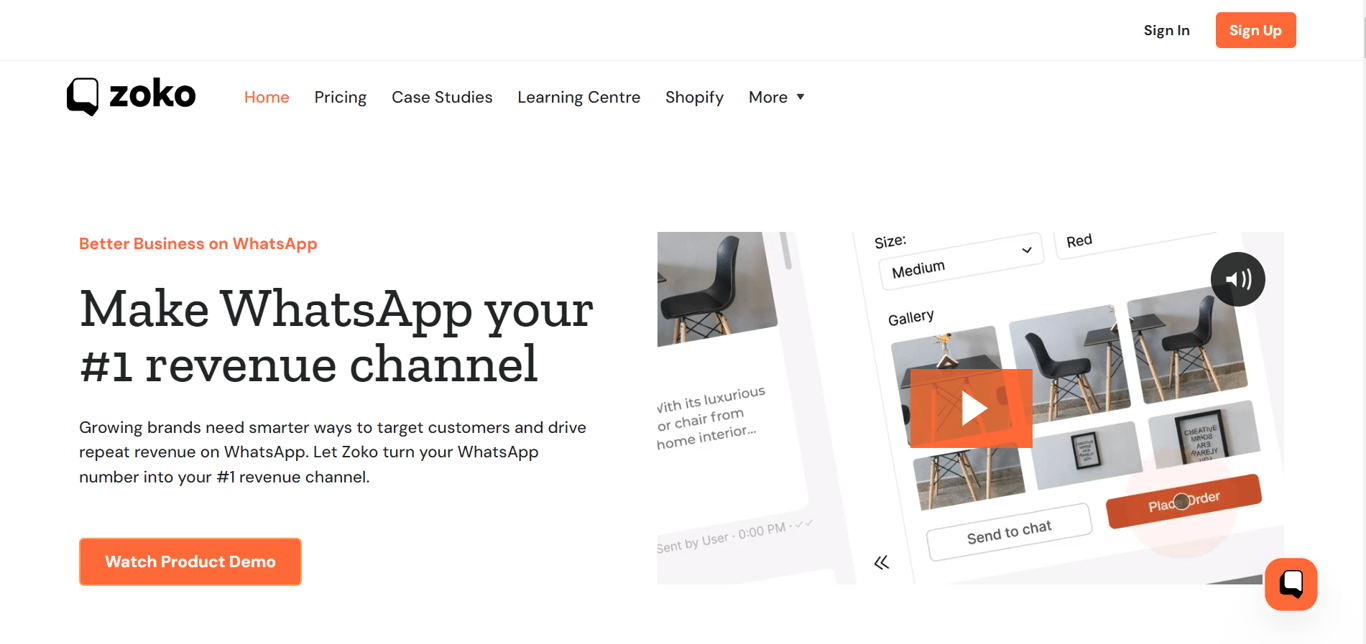 Homepage of Zoko, a WhatsApp blast tool.