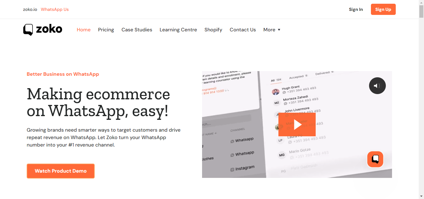 Zoko, a collaborative WhatsApp marketing platform.