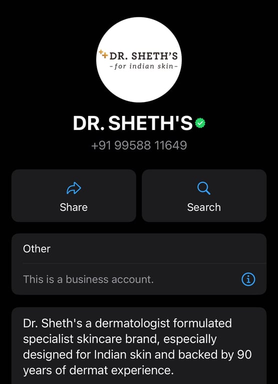 WhatsApp Business description of Dr. Sheths.