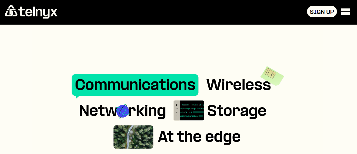 Homepage of Telnyx, a cloud-based alternative to Twilio.