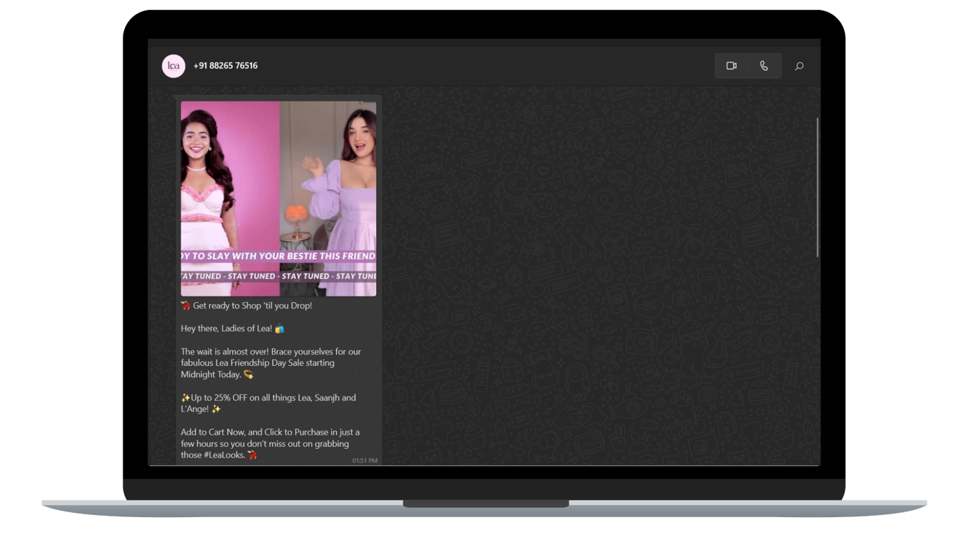 Precise and captivating WhatsApp message by Lea clothing to capture customer's attention.
