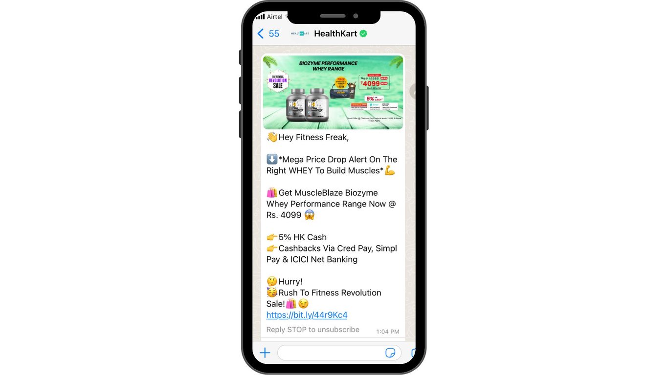 Understand components of an advertising message with HealthKart.