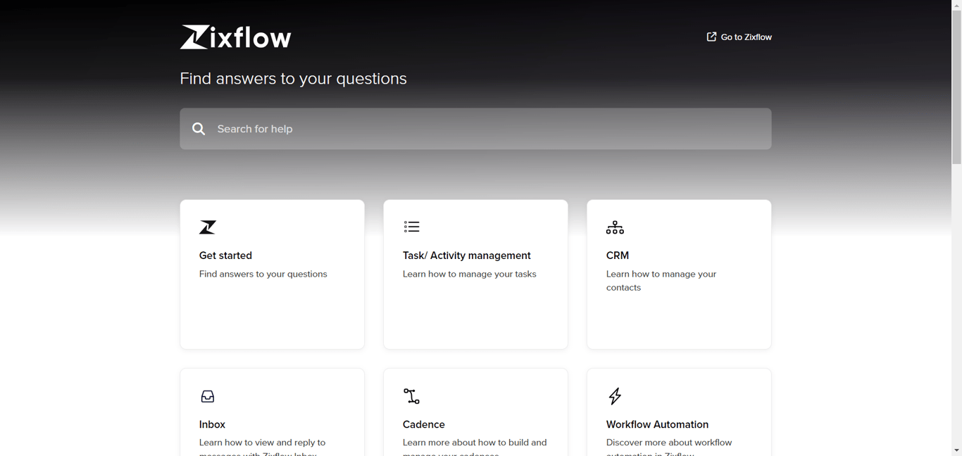 Help center of Zixflow containing all the details about its features.
