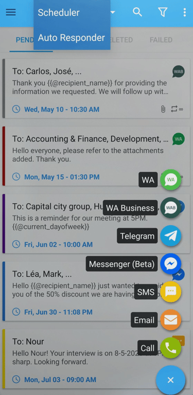 Different types of messages that you can schedule with the SKEDit app.