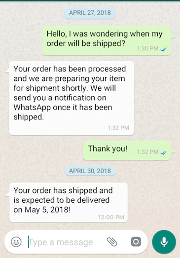 An example of a WhatsApp text message.